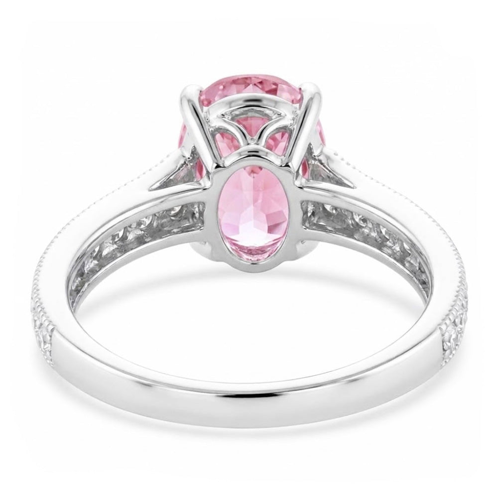Oval Cut Pink Kunzite And Natural Earth Mined Diamond Ring White Gold 14K 10.50 Ct