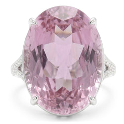 Oval Cut Pink Kunzite Natural Earth Mined Diamond Gemstone Ring 20.50 Ct White Gold 14K
