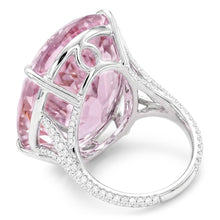 Oval Cut Pink Kunzite Natural Earth Mined Diamond Gemstone Ring 20.50 Ct White Gold 14K