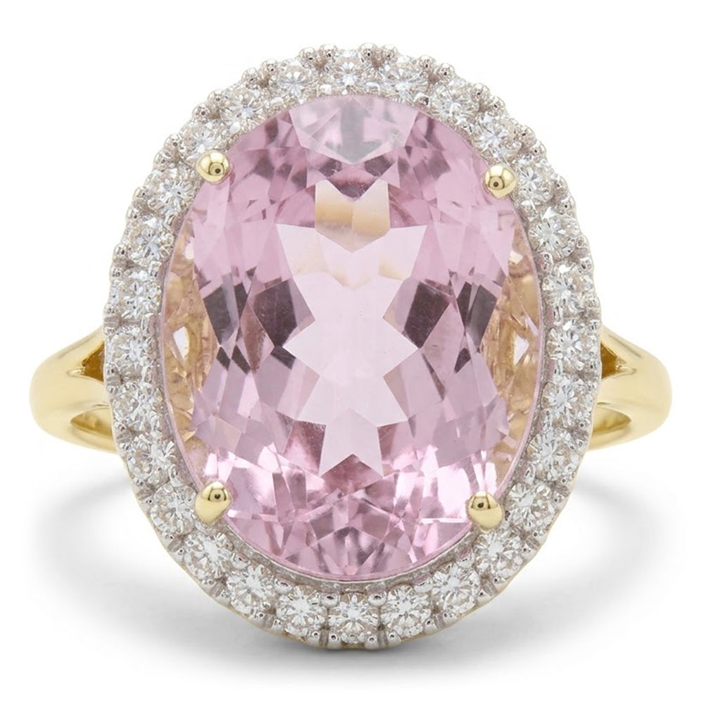 Oval Cut Pink Kunzite With Round Natural Earth Mined Diamond Wedding Ring 21.50 Carats