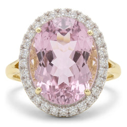 Oval Cut Pink Kunzite With Round Natural Earth Mined Diamond Wedding Ring 21.50 Carats