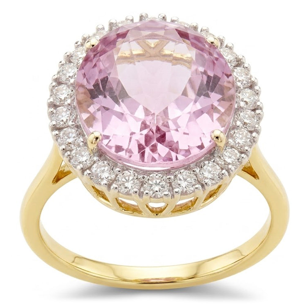 Oval Cut Pink Kunzite With Round Natural Earth Mined Diamond Wedding Ring 21.50 Carats