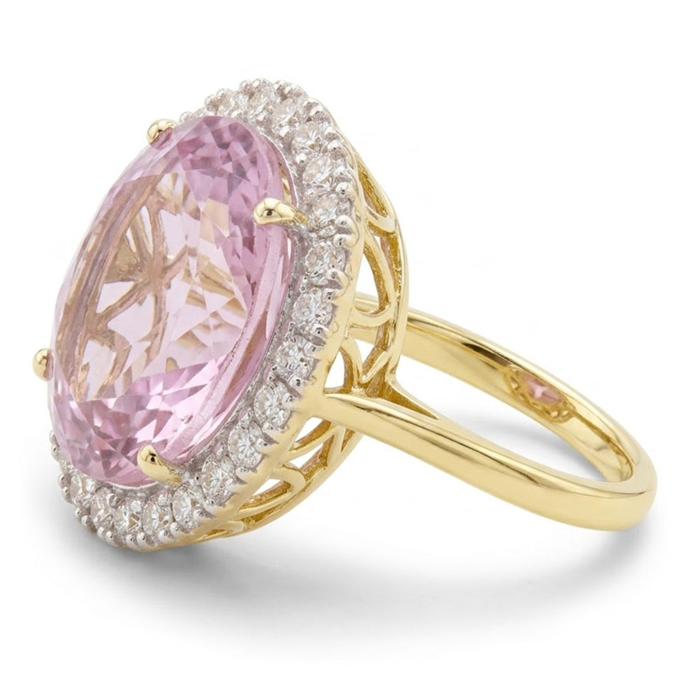 Oval Cut Pink Kunzite With Round Natural Earth Mined Diamond Wedding Ring 21.50 Carats