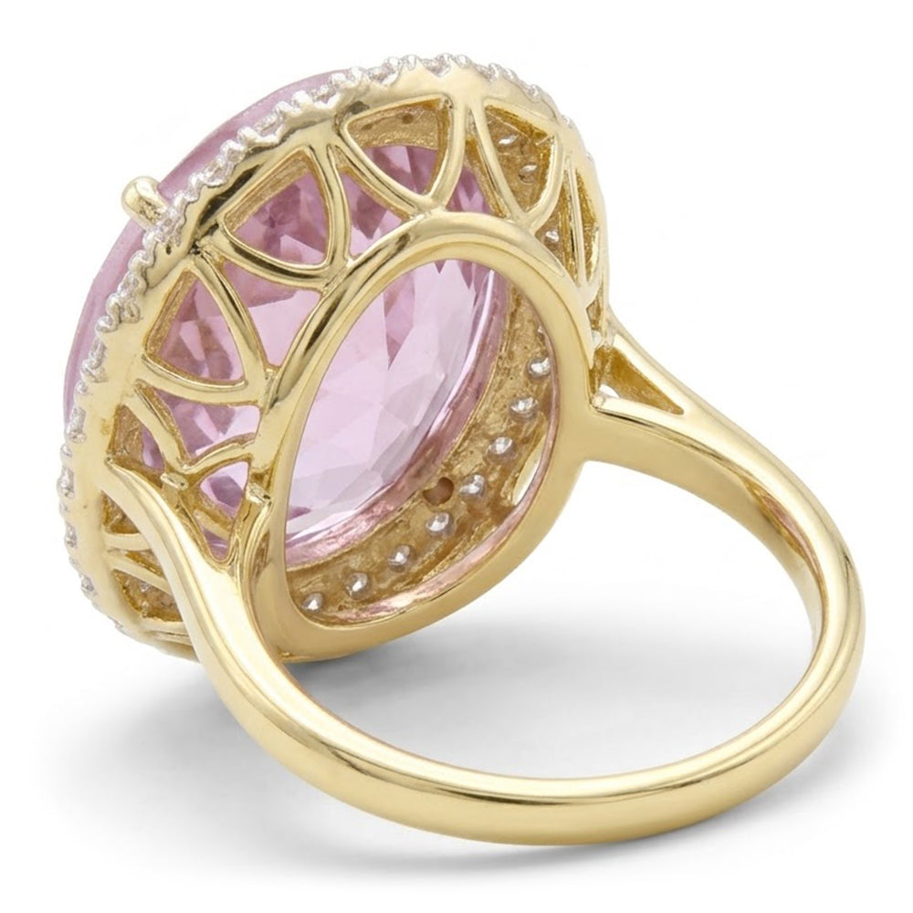 Oval Cut Pink Kunzite With Round Natural Earth Mined Diamond Wedding Ring 21.50 Carats