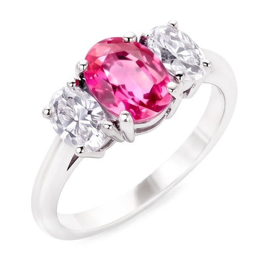 Oval Cut Pink Sapphire And Natural Earth Mined Diamonds 4 Ct Ring White Gold 14K