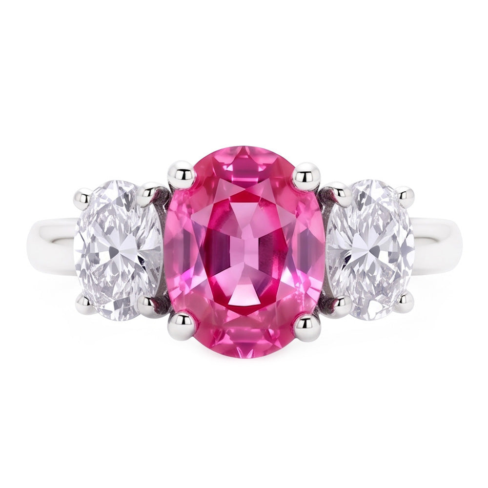 Oval Cut Pink Sapphire And Natural Earth Mined Diamonds 4 Ct Ring White Gold 14K
