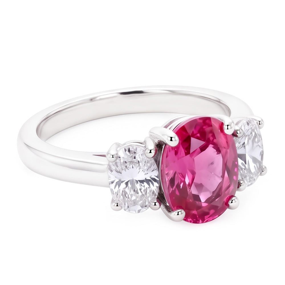 Oval Cut Pink Sapphire And Natural Earth Mined Diamonds 4 Ct Ring White Gold 14K