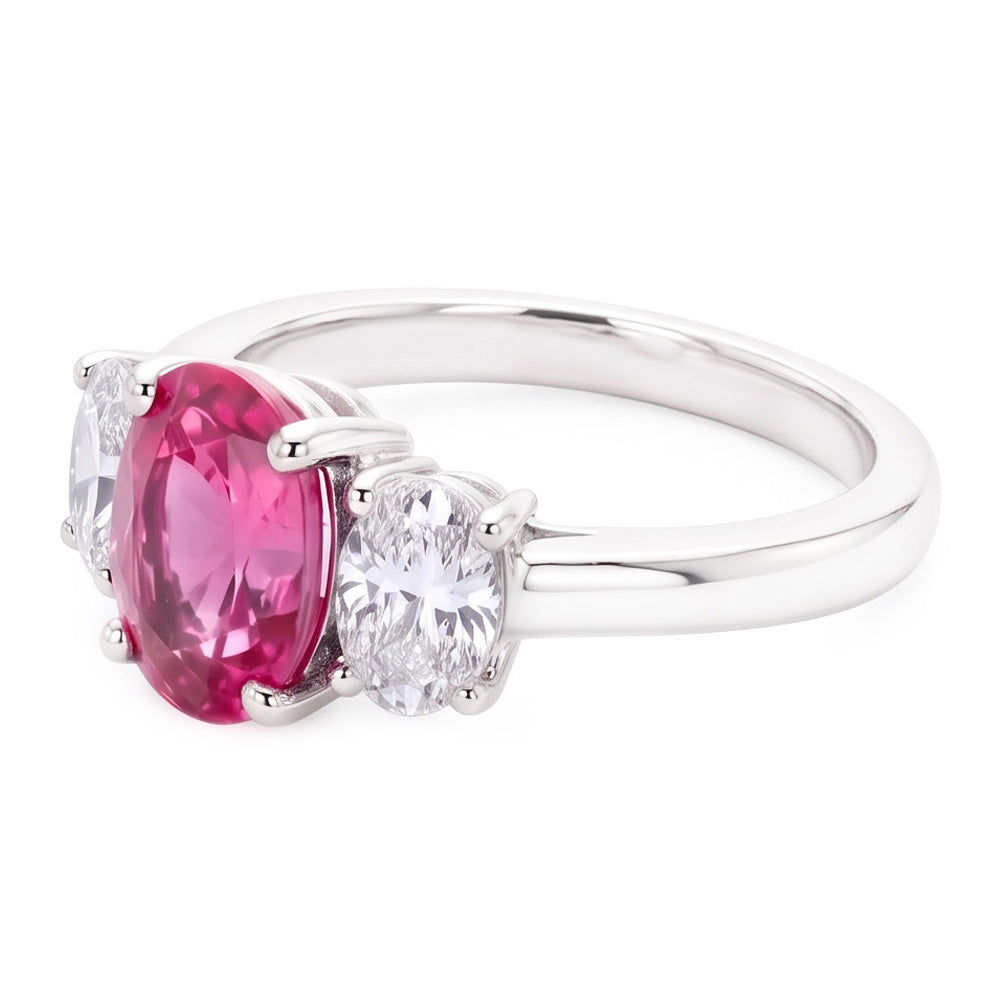 Oval Cut Pink Sapphire And Natural Earth Mined Diamonds 4 Ct Ring White Gold 14K