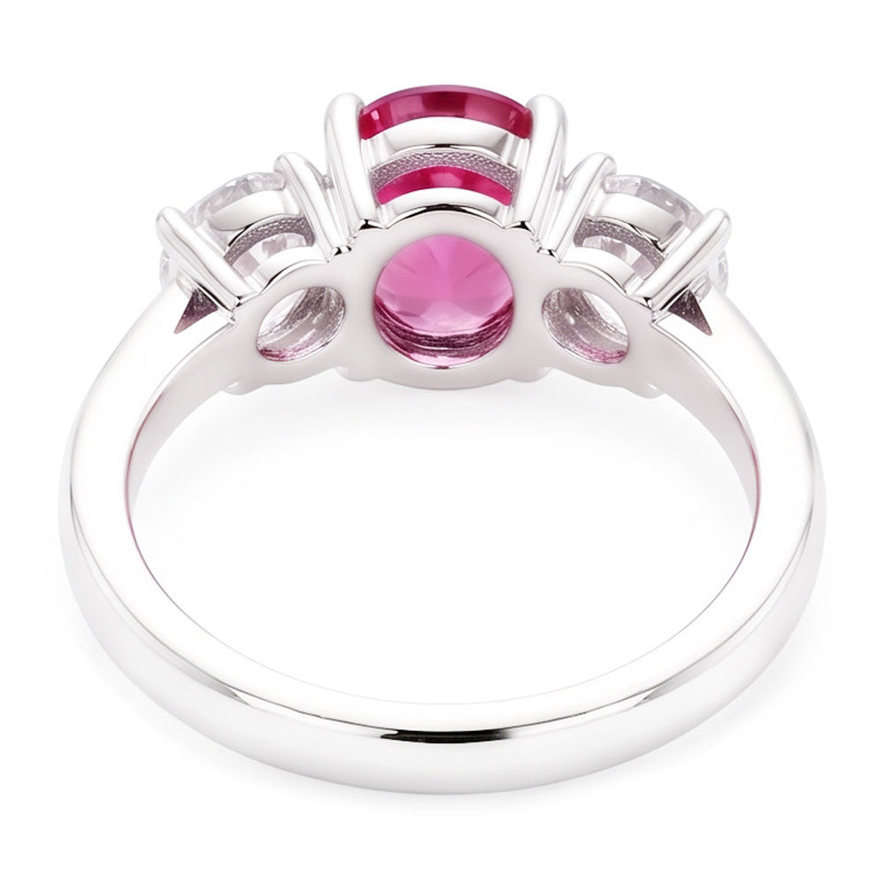 Oval Cut Pink Sapphire And Natural Earth Mined Diamonds 4 Ct Ring White Gold 14K