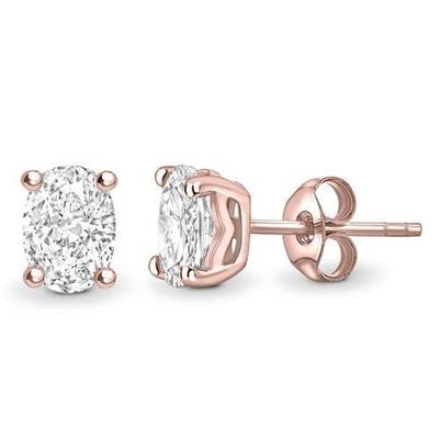 Oval Cut Prong Set 4 Carats Real Diamonds Studs Earrings Rose Gold 14K
