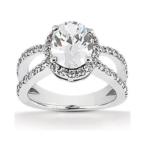 Oval Cut Real Diamond Engagement Women Halo Ring 1.66 Carat White Gold