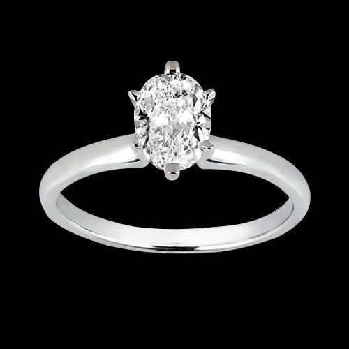Oval Cut Real Diamond Solitaire Ladies Ring  White Gold 14K