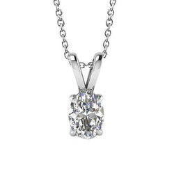 Oval Cut Real Solitaire Diamond Pendant Gold Jewelry Four Prong Setting