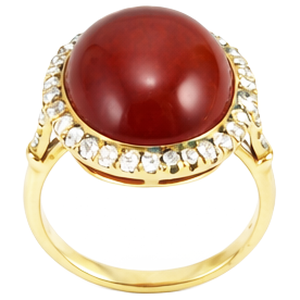 Oval Cut Red Coral And Round Natural Earth Mined Diamonds 14 Ct Ring Yellow Gold 14K