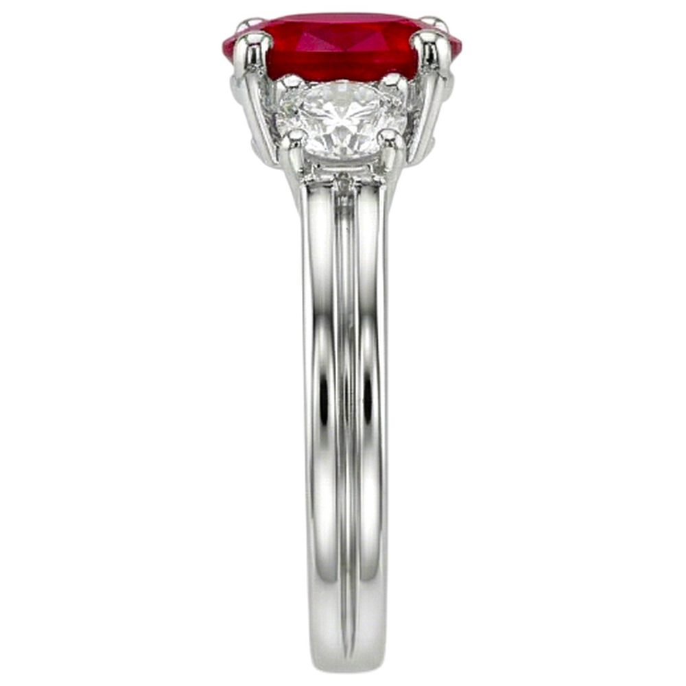 Oval Cut Red Ruby And Natural Earth Mined DIAMOND ( NOT LAB GROWN ) Three Stone Ring Gold 14K 1.80 Carats