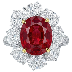 Oval Cut Red Ruby With Round Natural Earth Mined Diamond Ring 4.50 Carats Gold 14K