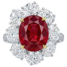 Oval Cut Red Ruby With Round Natural Earth Mined Diamond Ring 4.50 Carats Gold 14K