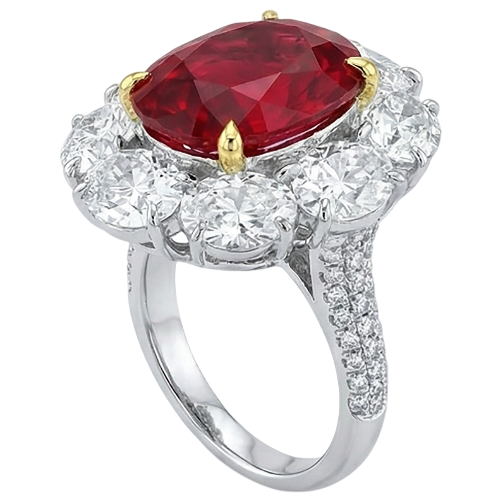 Oval Cut Red Ruby With Round Natural Earth Mined Diamond Ring 4.50 Carats Gold 14K