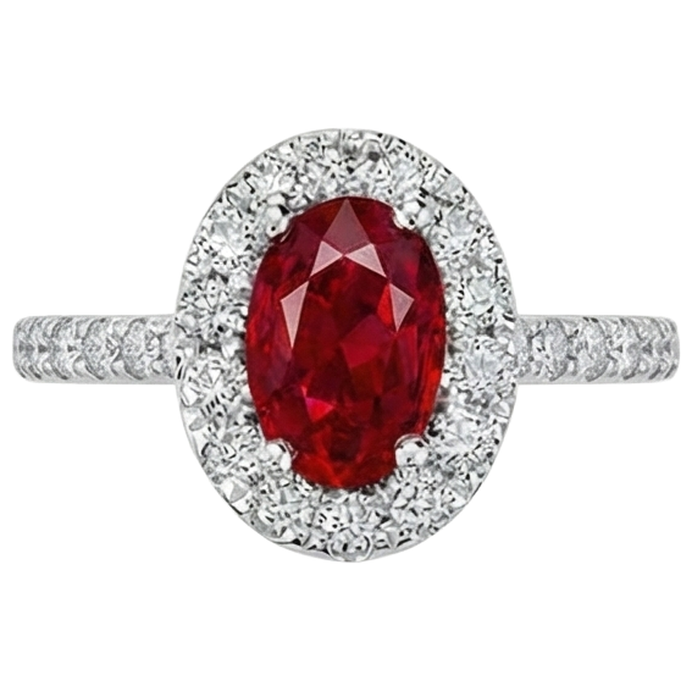 Oval Cut Ruby With Natural Earth Mined Diamonds 4 Carats Wedding Ring White Gold 14K