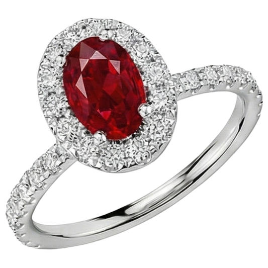 Oval Cut Ruby With Natural Earth Mined Diamonds 4 Carats Wedding Ring White Gold 14K