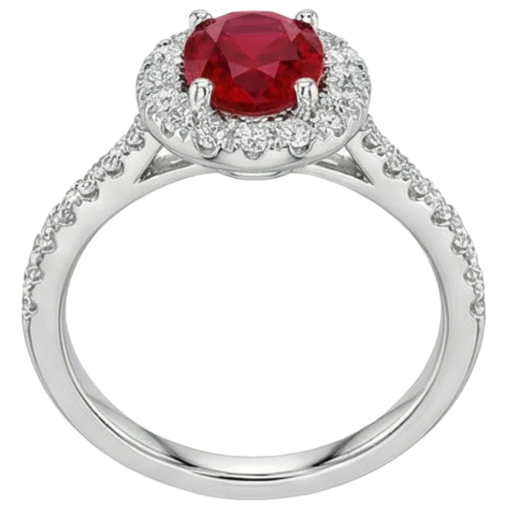 Oval Cut Ruby With Natural Earth Mined Diamonds 4 Carats Wedding Ring White Gold 14K