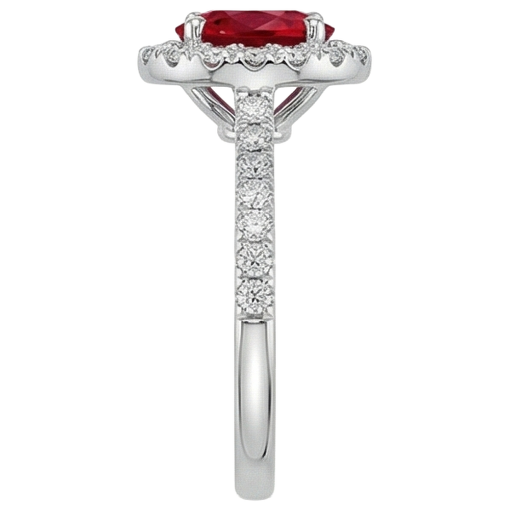 Oval Cut Ruby With Natural Earth Mined Diamonds 4 Carats Wedding Ring White Gold 14K