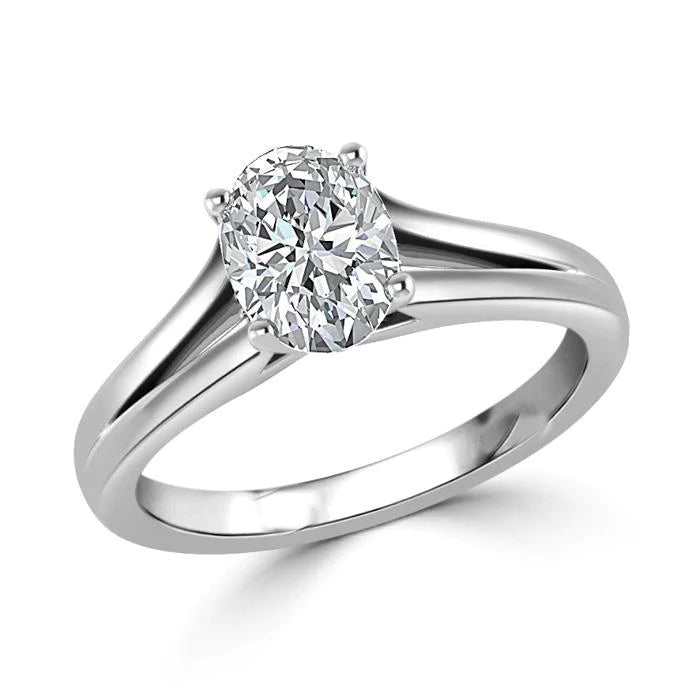 Oval Cut Solitaire 2.50 Carat Real Diamond Engagement Ring White Gold 14K