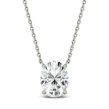 Oval Cut Solitaire Real Diamond Necklace 2 Carats White Gold 4 Prong Set