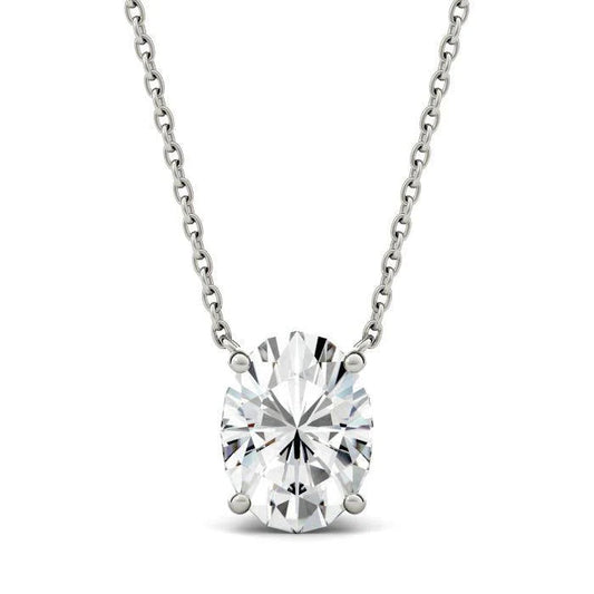 Oval Cut Solitaire Real Diamond Necklace 2 Carats White Gold 4 Prong Set