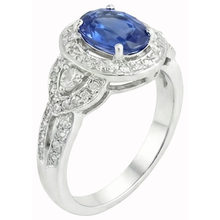 Oval Cut Sri Lanka Sapphire And Natural Earth Mined DIAMOND ( NOT LAB GROWN ) Ring White Gold 14K 3 Ct
