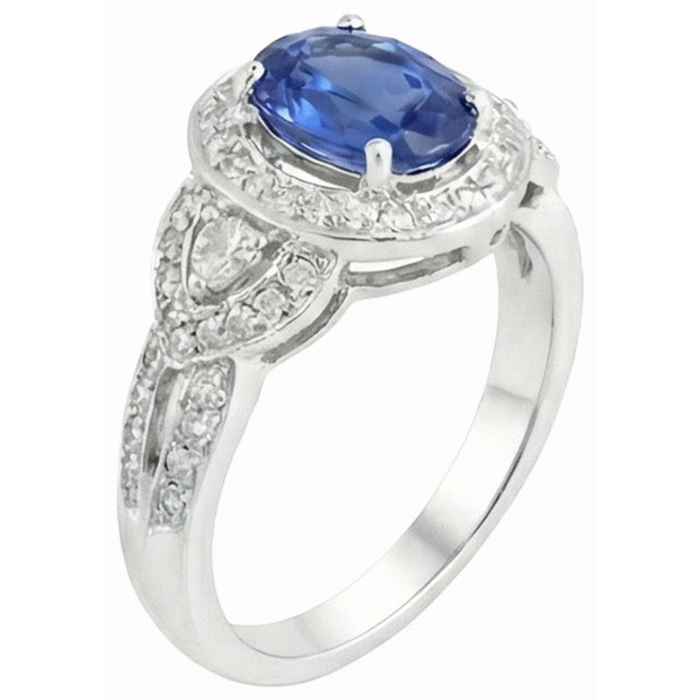 Oval Cut Sri Lanka Sapphire And Natural Earth Mined DIAMOND ( NOT LAB GROWN ) Ring White Gold 14K 3 Ct