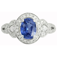 Oval Cut Sri Lanka Sapphire And Natural Earth Mined DIAMOND ( NOT LAB GROWN ) Ring White Gold 14K 3 Ct