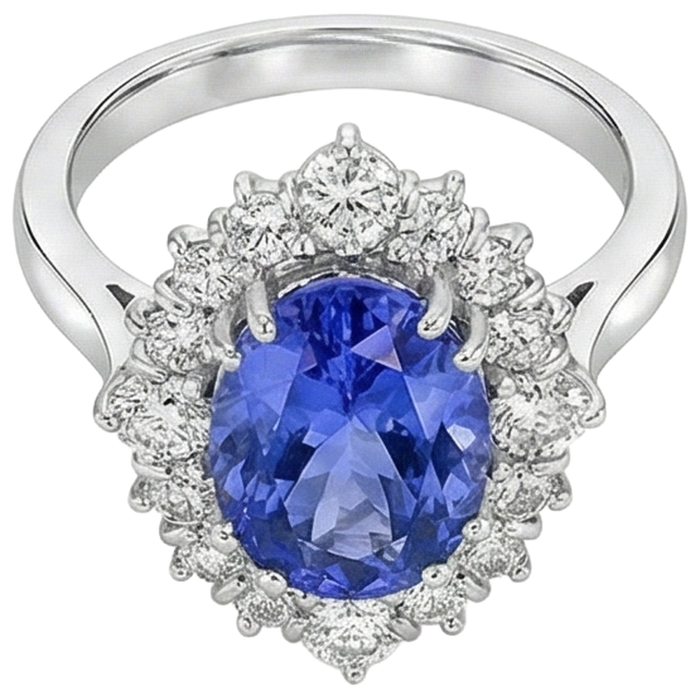 natural round tanzanite 5.20ct ring close up detail