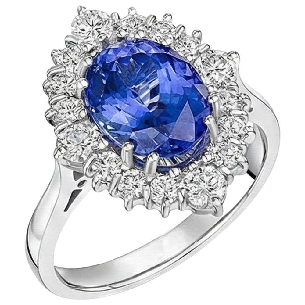 natural round tanzanite 5.20ct ring profile view
