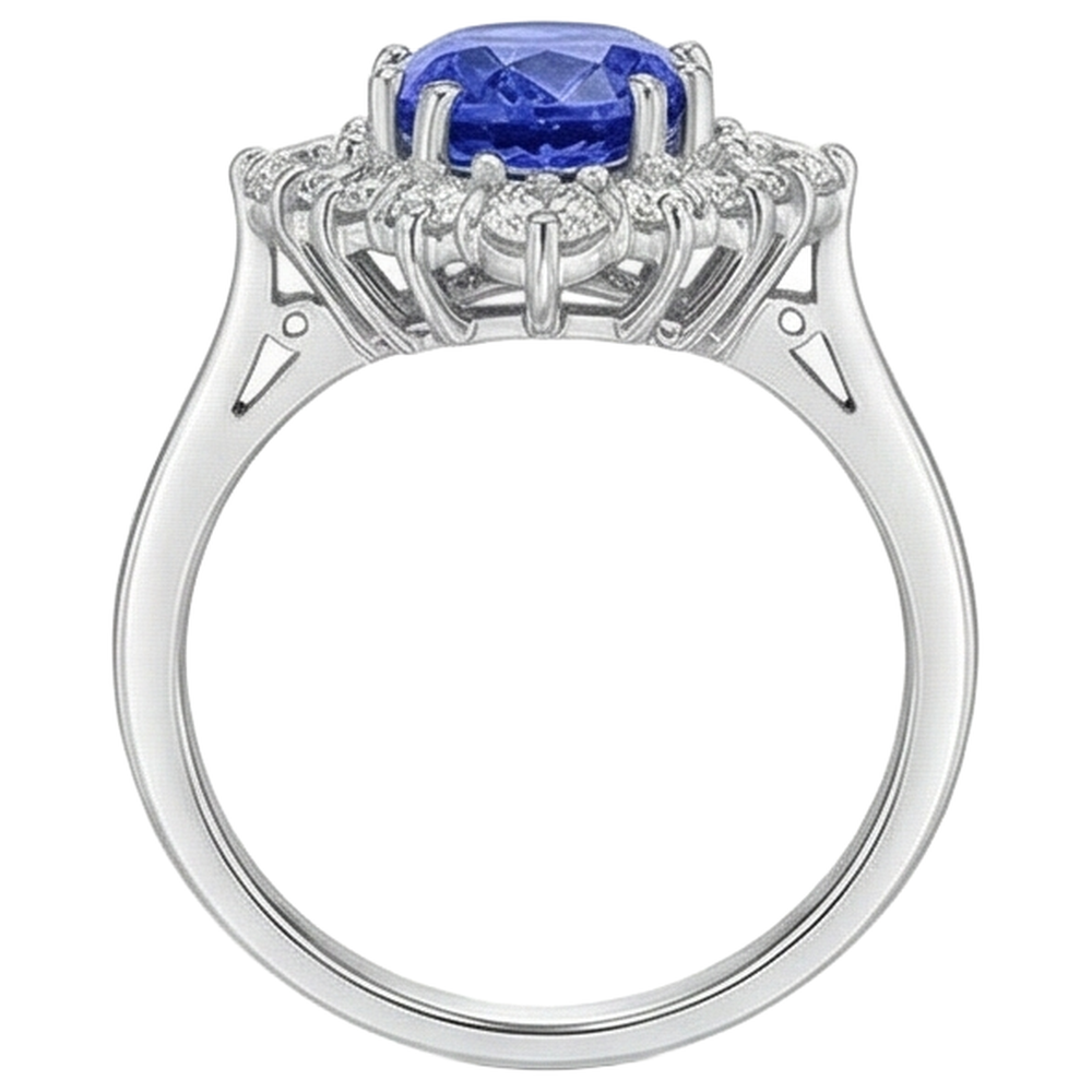 natural round tanzanite 5.20ct ring on white background