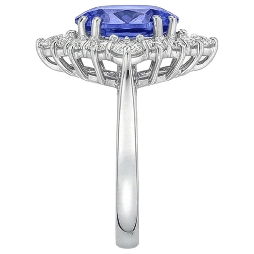 natural round tanzanite 5.20ct ring with diamond accents