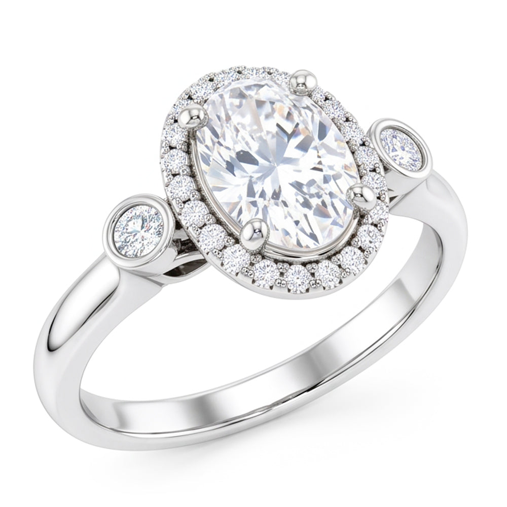 Oval Cut Three Stone Style Natural Earth Mined DIAMOND ( NOT LAB GROWN ) Ring 1.80 Carats White Gold 14K