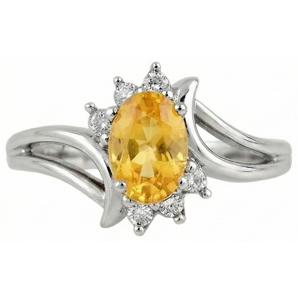 Oval Cut Yellow Sapphire And Round Natural Earth Mined Diamonds Wedding Ring Gold 14K