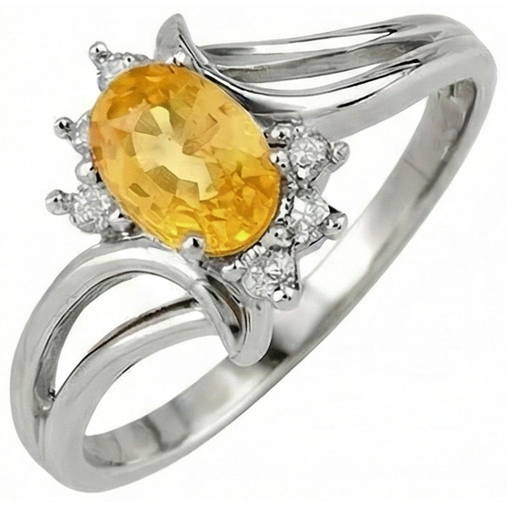 Oval Cut Yellow Sapphire And Round Natural Earth Mined Diamonds Wedding Ring Gold 14K