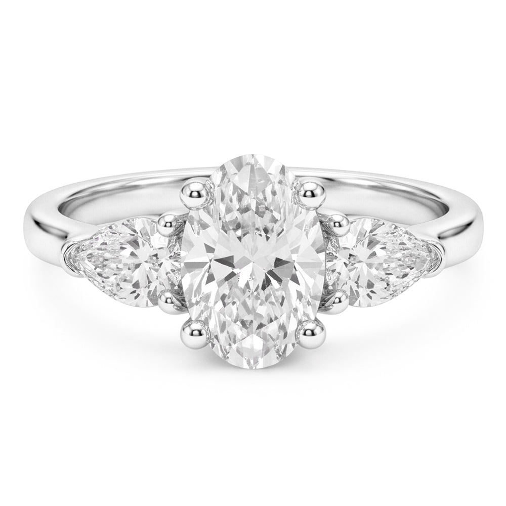 Oval Diamond 3-Stone Ring in 14 Karat White Gold – 4.50 ct