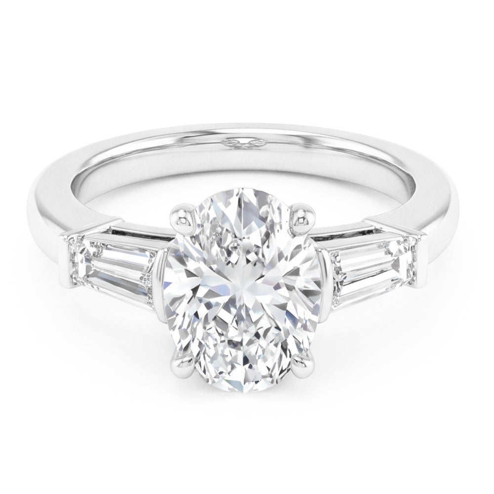 Oval Diamond Three Stone Ring in 14K White Gold – 3 ct