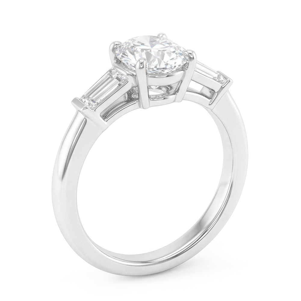 Oval Diamond Three Stone Ring in 14K White Gold – 3 ct