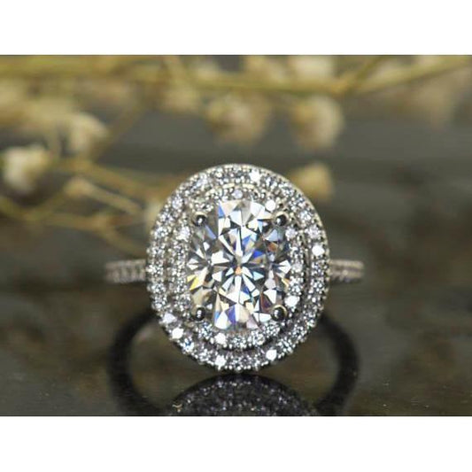 Oval Double Halo Natural Diamond Engagement Ring 2.25 Carats