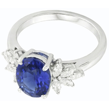 Oval Gemstone Blue Sapphire Ring With Marquise Natural Earth Mined Diamonds 3.50 Carats