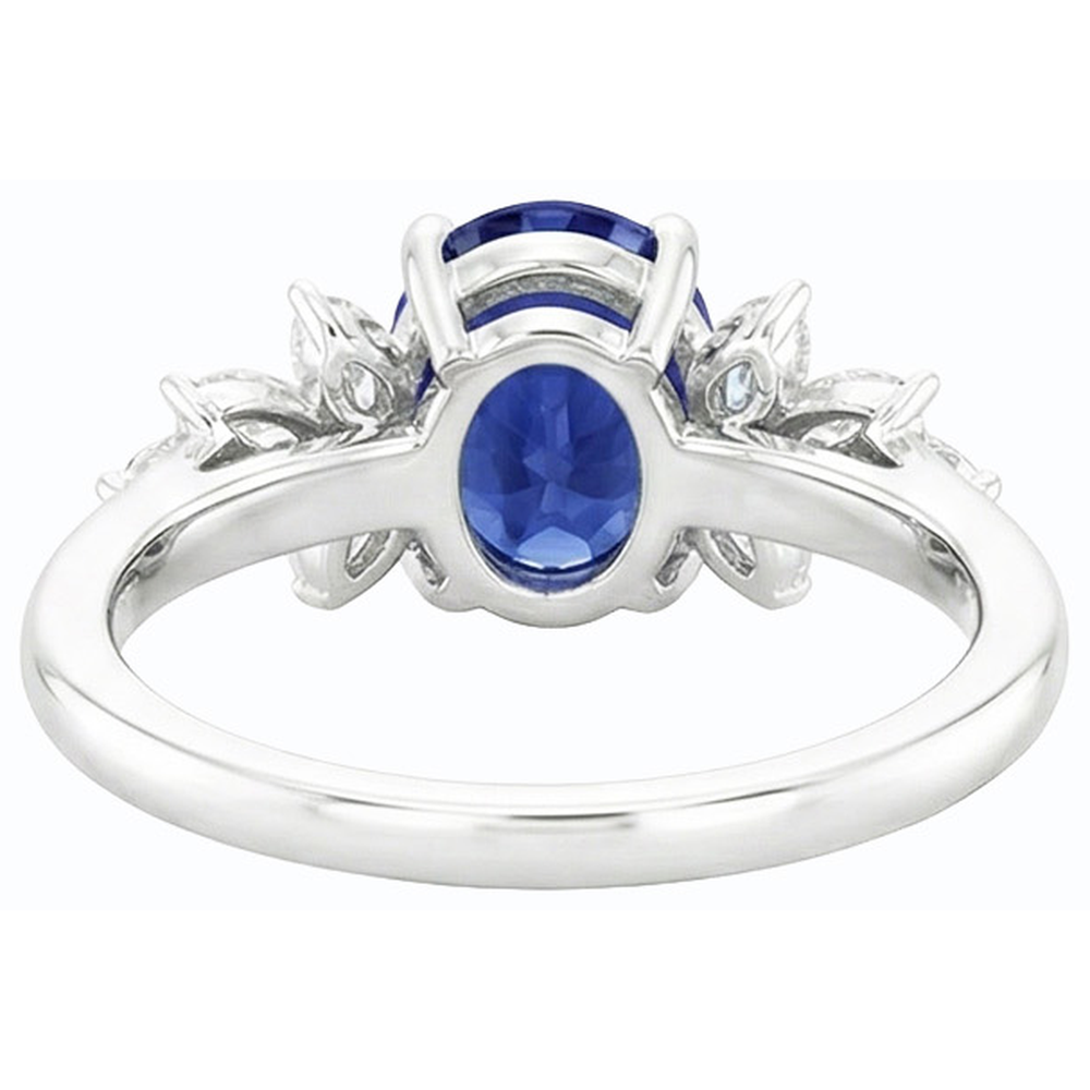 Oval Gemstone Blue Sapphire Ring With Marquise Natural Earth Mined Diamonds 3.50 Carats