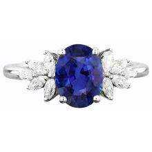 Oval Gemstone Blue Sapphire Ring With Marquise Natural Earth Mined Diamonds 3.50 Carats
