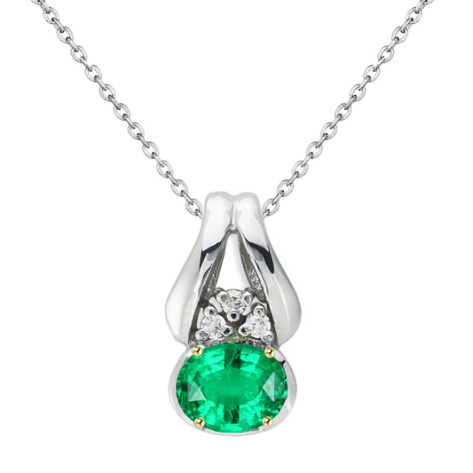 Fine Emerald Oval Gemstone Pendant in 14 Karat Two Tone Gold – main view
