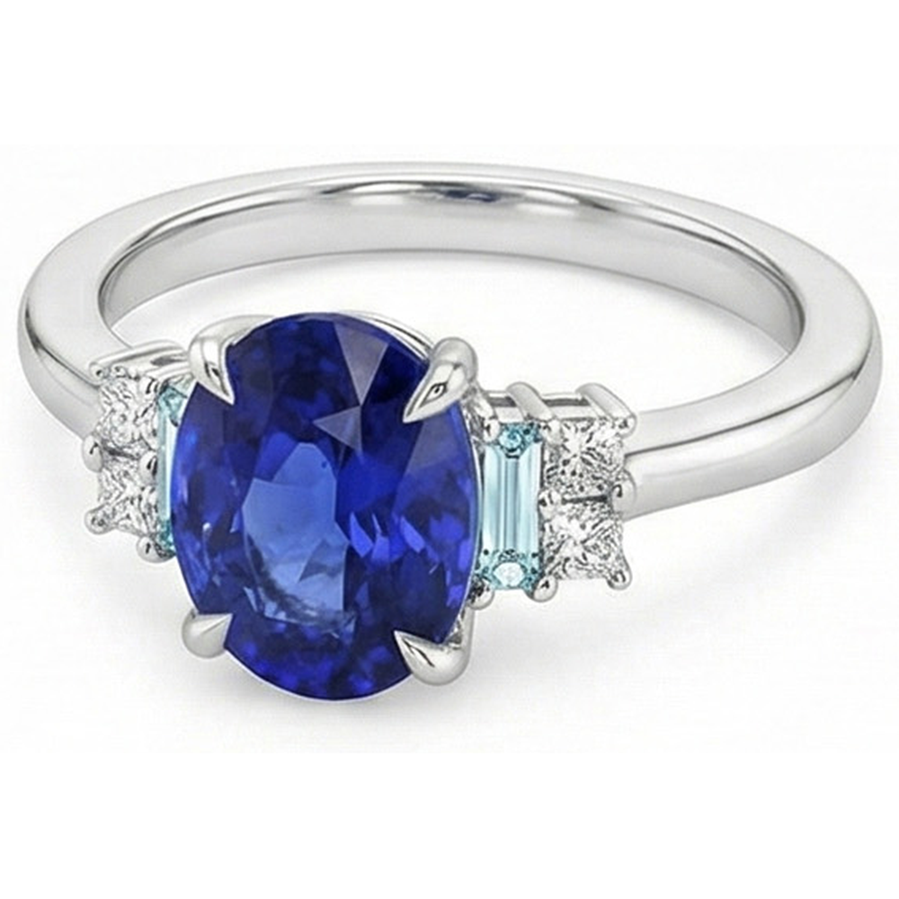 natural round sapphire 4ct ring on white background