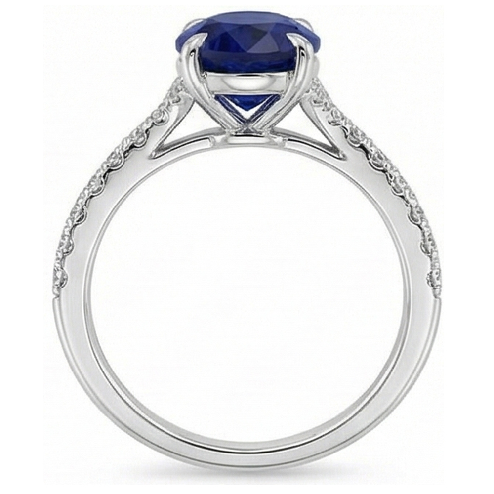 Oval Gemstone Ring Deep Blue Sapphire With Accents Jewellery 3.75 Carats