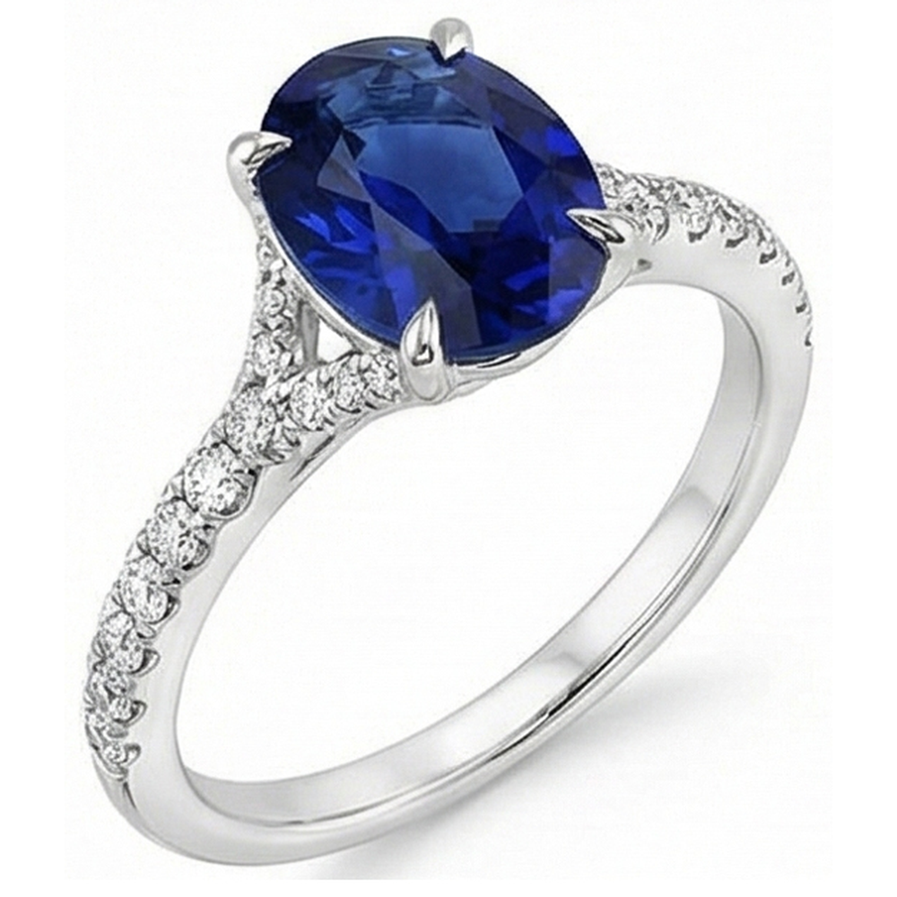 Oval Gemstone Ring Deep Blue Sapphire With Accents Jewellery 3.75 Carats
